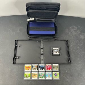 Nintendo DSi Metallic Blue System Bundle Lot With 10 Games Tested & Working
